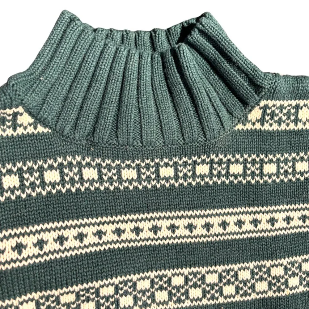 Vtg Gap Snowflake‎ Mock Neck Sweater Sz Large Green Women's Y2K